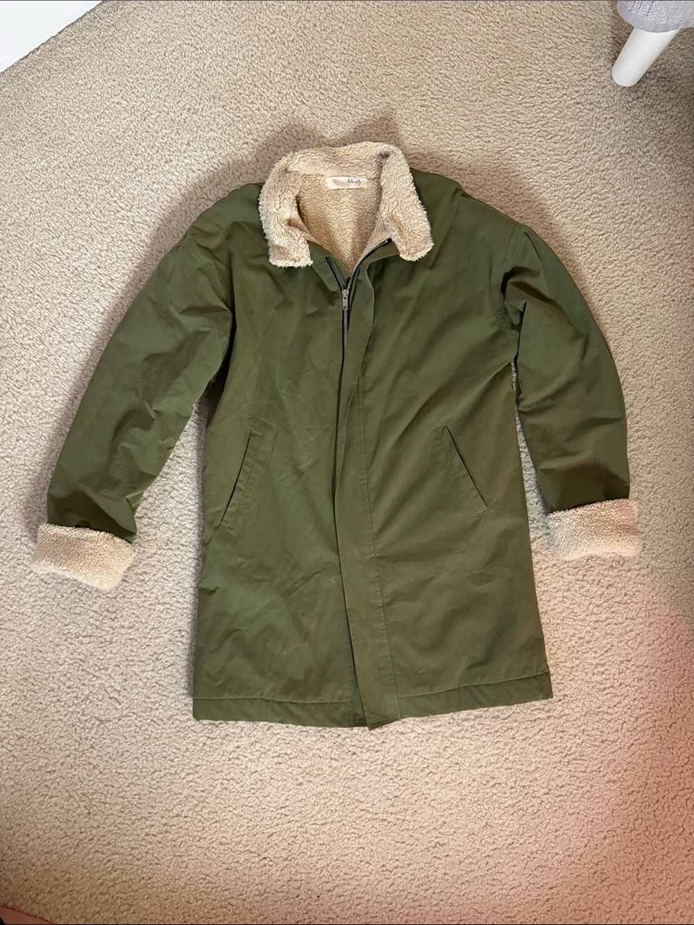 Olive Green Sherpa-Lined Utility Jacket